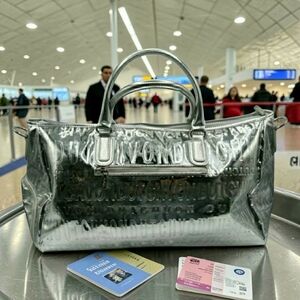 NWT! Von Dutch Metallic Silver Mirrored Weekender Gym Duffel Bag (Retail $379)